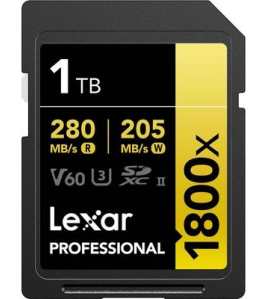 Lexar GOLD Series Professional 1800x UHS-II SDXC Memory Card – V60 High-Speed 4K/6K Camera Storage (Up to 280MB/s)