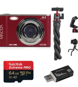 Minolta MND30 30MP 2.7K QHD Digital Camera with 3.0” LCD Screen – Blue + Camera Bag Bundle
