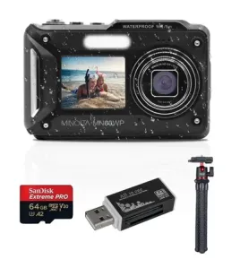 Minolta MN60WP 48MP 4K Waterproof Dual LCD Screen Digital Camera – Black with Accessory Kit