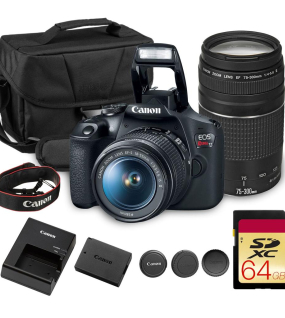 Canon EOS Rebel T7 DSLR Camera with EF-S 18-55mm IS II Lens, EF 75-300mm III Telephoto Lens & Complete Photography Kit