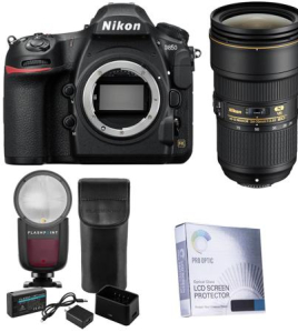 Nikon D850 DSLR Camera with AF-S NIKKOR 24-70mm f/2.8E ED VR Lens &amp; On-Camera Flash – 45.7MP Full-Frame Professional Photography Kit