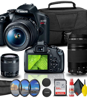 Canon EOS Rebel T7 DSLR Camera with EF-S 18-55mm IS II & EF 75-300mm III Lens Kit – 24.1MP APS-C, Wi-Fi, Full HD Video