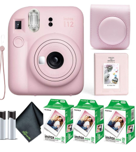 Fujifilm Instax Mini 12 Instant Camera Blossom Pink Bundle with Accessory Kit &amp; Film – Instant Photo Camera with Selfie Mirror and Auto Exposure