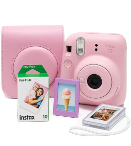 Fujifilm Instax Mini 12 Instant Camera Blossom Pink Bundle with Accessory Kit &amp; Film – Instant Photo Camera with Selfie Mirror and Auto Exposure