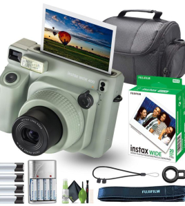 Fujifilm Instax WIDE 400 Instant Film Camera Green Bundle with Case, 20-Pack Color Film &amp; Battery