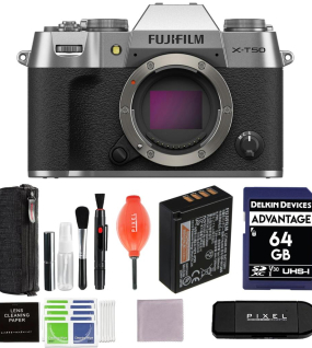 Fujifilm X-T50 Mirrorless Camera with XC 15-45mm Lens Silver & Value Accessory Bundle – 40.2MP APS-C 6.2K Video Camera